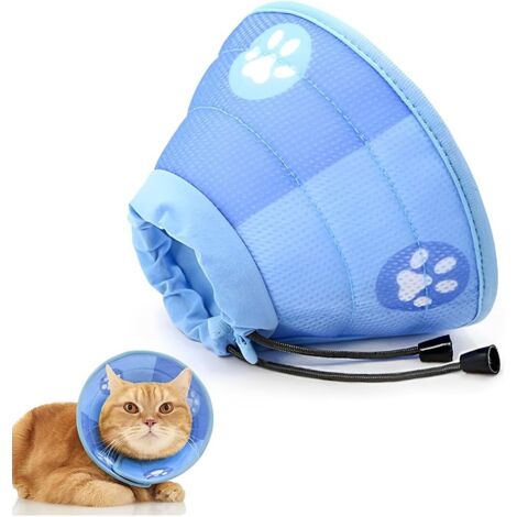 Collerette Chat Anti Léchage et Anti Grattage, Colerette Protection Chat en Tissu Souple, Réglable et Pliable, Fermeture Scratch Bleu,colerette chat anti lechage,collerette chat anti lechage(L)