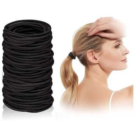 Elastique Cheveux – Lot de 100 Pièces Résistants en Nylon et Caoutchouc 2mm Attaches Cheveux pour Femmes Hommes et Enfants, Noir (1/4)