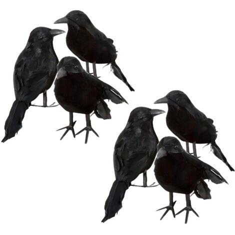 6 x décoration d'Halloween corbeau corbeau corbeau artificiel avec plumes oiseau noir (1/4)