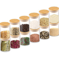 Set 12 Pots à Épices En Verre Carrés 120ml Avec Couvercles Bambou + Étiquettes & Entonnoir