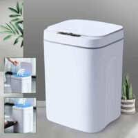 Poubelle intelligente avec détecteur automatique pour la maison, le salon, la cuisine, la salle de bain et les toilettes, 16L (blanc)