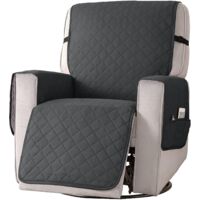 Protège fauteuil avec poches, protège fauteuil pour fauteuil TV 1 place poches housse fauteuil lavable protection fauteuil gris,S