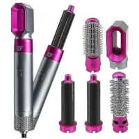 Electric Hair Styler Hair Dryers 5 In 1 Hair Curler Automatic Hair Straighteners Blow Dryer Brush Dry & Wet Curling Iron Set(color:rose Red)