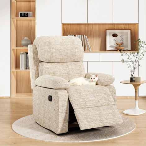 3-Position Padded Seat Upholstered Recliner with Adjustable Legrest and Backrest, Beige