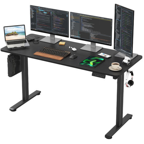 Electric Height Adjustable Standing Desk Office Computer Desk Stand Up Desk For Home Office, 140cm, Black