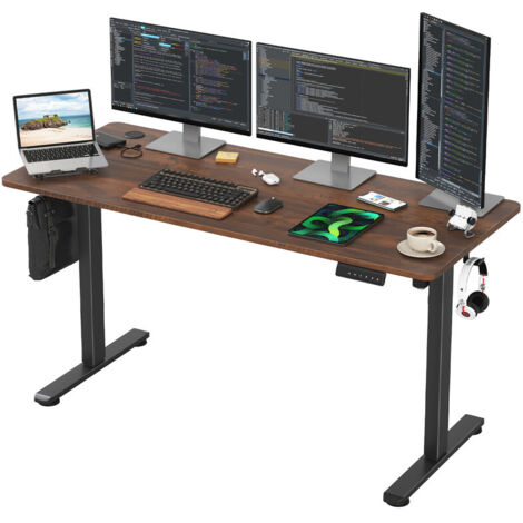 Electric Height Adjustable Standing Desk Office Computer Desk Stand Up Desk For Home Office, 140cm, Brown (1/5)