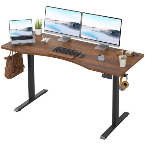 Electric Height Adjustable Standing Desk Smart Memory Computer Desk Ergonomic Home Office Desk UK, 140cm, Brown