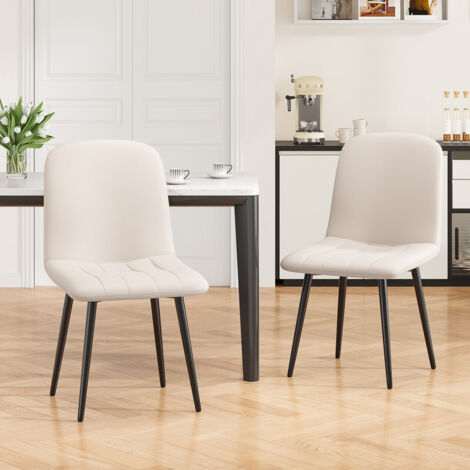 Set of 2 Modern Dining Chair Leather Upholstered with Metal Frame for Home, Office, and Café, White (1/5)