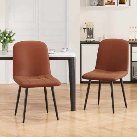 Set of 2 Modern Dining Chair Leather Upholstered with Metal Frame for Home, Office, and Café, Brown (1/5)