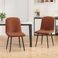 Set of 2 Modern Dining Chair Leather Upholstered with Metal Frame for Home, Office, and Café, Brown