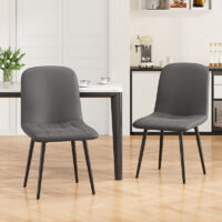 Set of 2 Modern Dining Chair Leather Upholstered with Metal Frame for Home, Office, and Café, Grey
