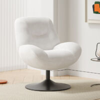 Swivel Accent Chair Fabric Upholstered,Modern Armchair with Plush Cushion and Steel Base for Living Room Bedroom, Beige