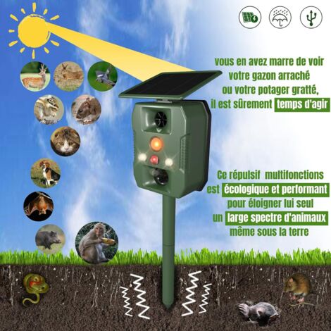 Répulsif Solaire Ultrason Pour Chats, Chiens, Rongeurs Et Taupes - Détecteur Mouvement Étanche Multifonctions