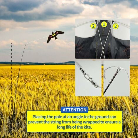 Laptony Cerf-Volant Effaroucheur Anti-Oiseaux – Aigle Réfléchissant Avec Manche Télescopique 4m – Protection Jardin & Ferme
