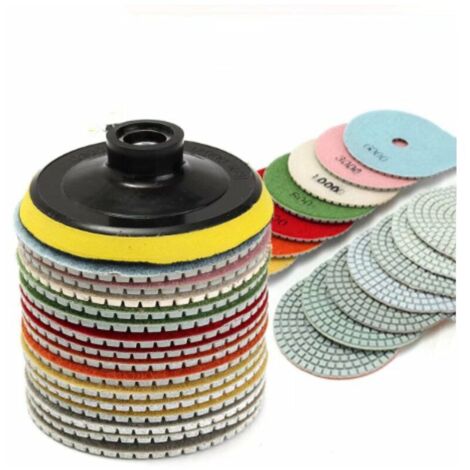 RHG Disques de polissage diamantés humides et secs - 4" - Pour granit, marbre, béton, pierre (1/5)