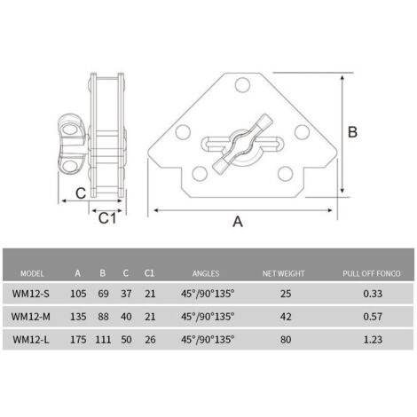Positionneur Magnetic, Aimant Soudure, Force 23kg/50lbs, Angle 30° 45