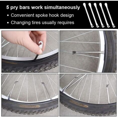 Lot De 5 Démonte-pneus Vélo Métalliques – Leviers En Acier Carbone, Pour Pneus Et Chambres à Air, Compatibles VTT, Route, Urbains