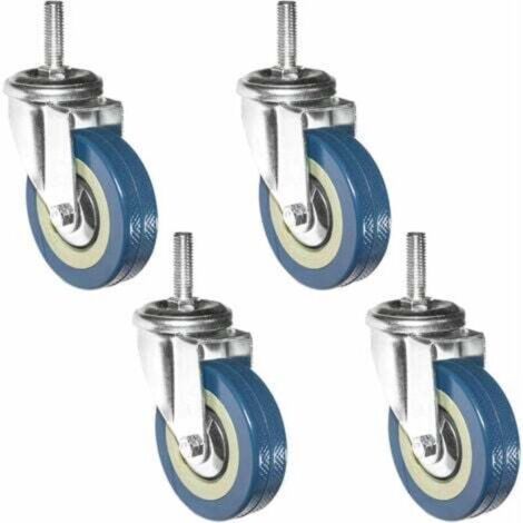 Lot De 4 Roulettes Pivotantes 360° 75mm Avec Filetage M10 - Pour Meubles Lourds - Acier - Neuves