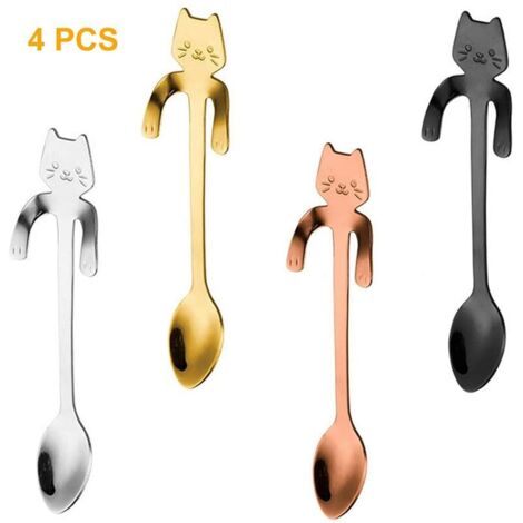 AMJKEJI 4 Pièces Cuillère Patte De Chat En Acier Inoxydable - Cuillères à Café Et Expresso Mignonnes