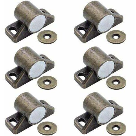 RHG Lot de 6 loqueteaux de porte aimantés , fermeture magnétique (rond, bronze) (1/5)