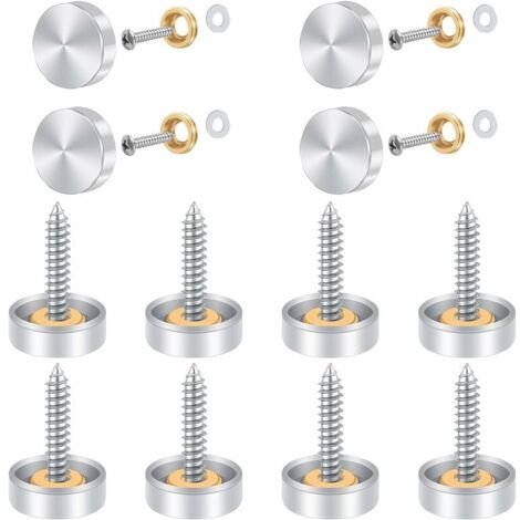 RHG Cache Vis en Acier Inox,12 Pcs Vis à Miroir, Cache Vis en Acier Inox 16mm en Acier Inoxydable Miroir Décoratif Vis Couvercle Cap Clous avec Rondelles pour Tables à Miroir Plaques de Bain Armoi (1/5)