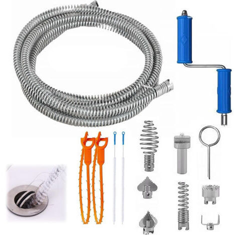 RHG Furet Deboucheur, 5m Deboucheur Canalisation Diamètre , Furet Plomberie avec Adaptateurs Manuels et 6 Têtes de Couteau à Outils, Convient aux Eviers de Cuisine et Aux Tuyaux de Salle de Bain (1/5)