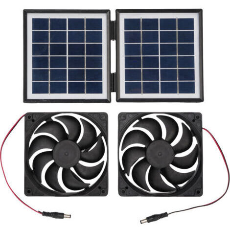 RHG Ventilateur d'extraction solaire étanche 2 x 5 W avec panneau solaire pliable de 10 W pour caravane, niche pour animaux, local technique, utilisation en extérieur (noir) (1/4)