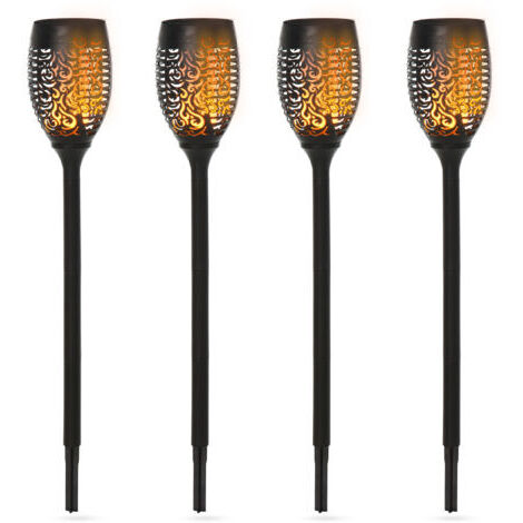 RHG Lot de 4 Lampes Solaires d'Extérieur IP44, Éclairage 6-8 Heures Lumière Chaude, Ø12xH72 cm pour Jardin, Terrasse et Allée, Décoration Économique, Noir (1/5)