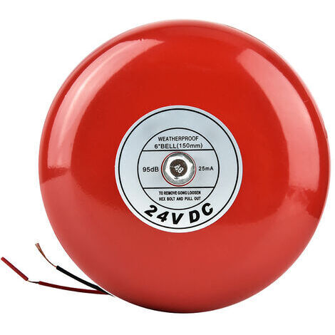 RHG Cloche d'alarme ronde en métal 24V, cloche d'alarme incendie de sécurité rouge (1/5)