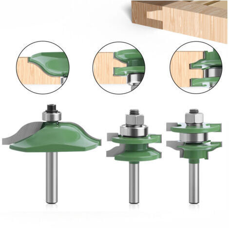 RHG Ensemble de 3 couteaux pour panneaux de porte, manche de 8 mm, pour mortaise, travail du bois, mortaises et rainures, rails d'armoires, onglets (vert) (1/4)