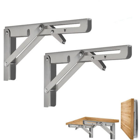 RHG 2 Pièces Équerre Pliante 25cm,Support Console Pliable,Supports D' étagères Pliants Charge,Equerre Etagere,Lourds Support Console Pliable Rétractable Murale en Acier Inoxydable pour Garage,Cuisine (1/5)