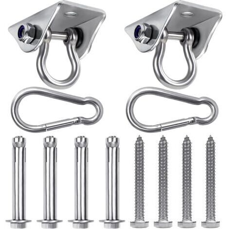 RHG Crochet Plafond Suspension Robuste (Lot de 2),Crochet de Plafond Rotatif en Acier Inoxydable avec Vis (Béton/Bois),Charge de 400 kg pour Chaise, Hamac, Balançoires et Sac de Frappe (1/4)