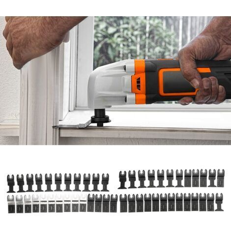 RHG 50 Pièces Lames de Scie Oscillantes, Lame Oscillante Outil Multifonction en Acier au Carbone pour Plastique Bois Métal Universelle (1/5)