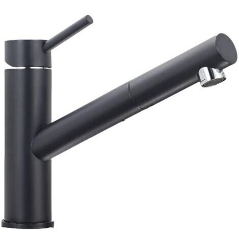 RHG Robinet de cuisine noir avec douchette, mitigeur evier extractible rotatif à 360°, robinettrie chaude et froide réglable en acier inoxydable (1/4)