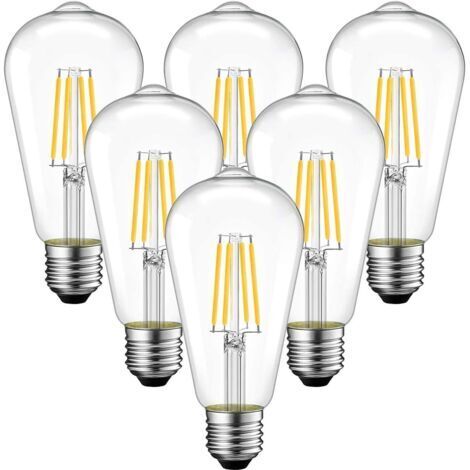 RHG 4W Ampoule Filament LED E27 ST64, 470Lm Equivalent à Ampoule Incandescente 40W, Lampe Rétro Edison de Verre Transparent, 2200K jaune chaud, Non-dimmable, Lot de 6 [Classe énergétique E] (1/5)