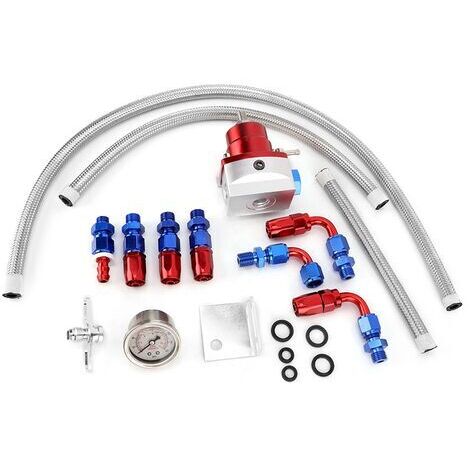 RHG Kit de régulateur de pression de carburant universel réglable, jauge d'huile 160psi, extrémité de raccord AN 6 (rouge + bleu) (1/5)