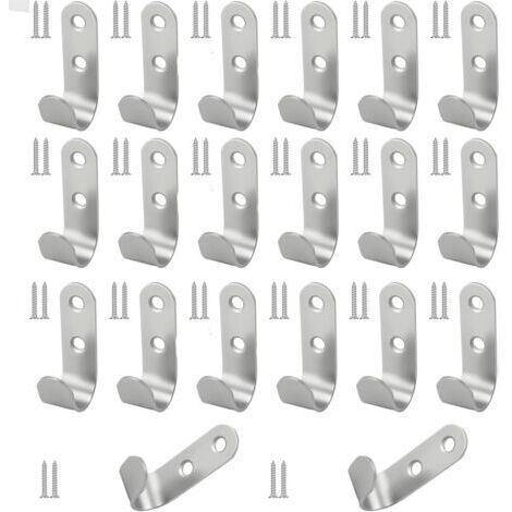 RHG 20 Pièces Crochets à 2 Trous en Acier Inoxydable J avec Vis, 45x15 mm Crochets Métalliques Étanches pour Bâche, Argent Lourds Crochet pour Bache pour Remorque, pour Garage, Camping, Jardin (1/4)