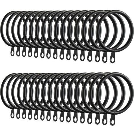 RHG 60 Pièces Anneaux de Rideau, Anneaux de Suspension en Métal de Rideaux pour Rideaux et Tringles, 38mm Diamètre Intérieur (Noir) (1/4)