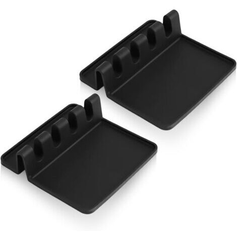 RHG Lot de 2 Repose-Ustensiles de Cuisine en Silicone 14x14x4 cmAntidérapant, Drainage Intégré, Sans BPAPour Cuillères, Spatules, Pinceaux, LouchesNoir (1/5)