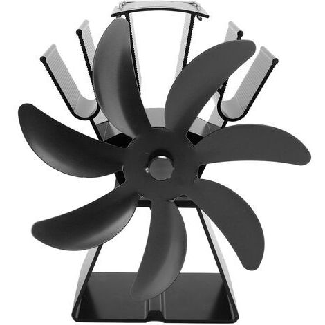 RHG Ventilateur de poêle à chaleur à 7 pales, fonctionnement silencieux, ventilateur de cheminée en alliage d'aluminium, ventilateur de poêle à bois, Base trapézodale verticale noir (1/5)
