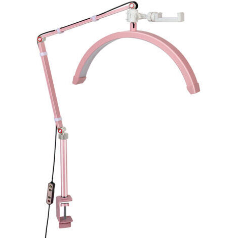 RHG Lampe Extension De Cils,Lampe Demi Lune LED Réglable À 360° 3000K-6000K pour Les Tatoueurs, Maquilleurs, Visagistes, Studios De Beauté, Soins De La Peau– Support à pince– Rose (1/5)