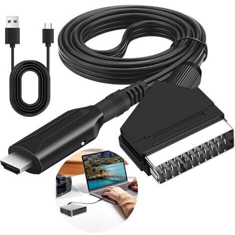 RHG Convertisseur HDMI vers SCART 1080p/720p - Adaptateur Audio Vidéo avec Câble 1m pour TV, Console, Lecteur DVD, Blu-ray