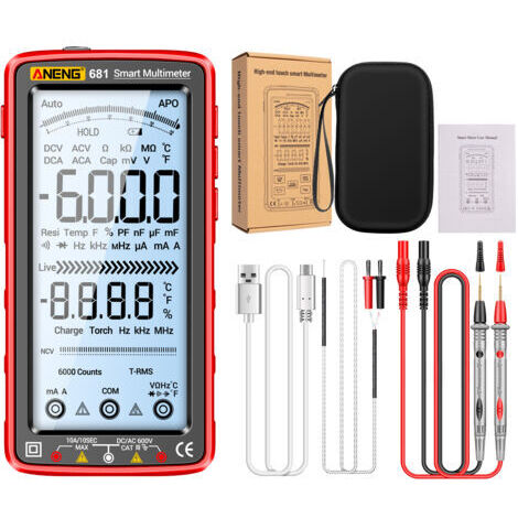 RHG Multimètre 681 LCD 5" modes double test voltes/courant rouge (1/5)