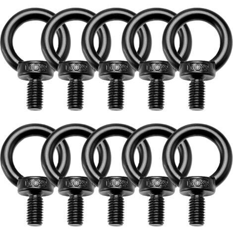 RHG Lot de 10 vis à œil M8 en acier inoxydable 304 noir pour suspendre et fixer des ornements suspendus, pots de fleurs (1/4)