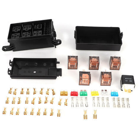 RHG Bote à fusibles de voiture à 6 voies avec 1pc 4p 12v et 5pcs 100A relais de coque transparente pour les courses de voitures de navires (1/5)