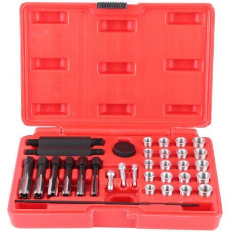 RHG Kit de Réparation de Filetage de Bougie de Préchauffage, Outil en 33 pièces pour Bougies de préchauffage, Insert fileté en Acier pour Voitures (1/5)