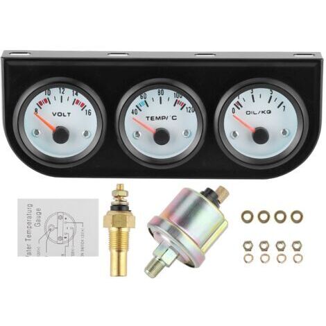 RHG Kit de jauge triple 52mmJauge température d'eau 40-120℃Jauge pression d'huile 0-7KGVoltmètre 8-16V pour voiture (1/5)