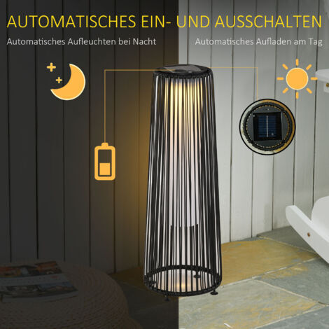 RHG Lampe Solaire de Jardin avec Capteur de Lumière Automatique, IP44 Étanche et LED, Noir 21.5x21.5x61 cm, Éclairage Extérieur Autonome pour Terrasse et Jardin, Installation Facile