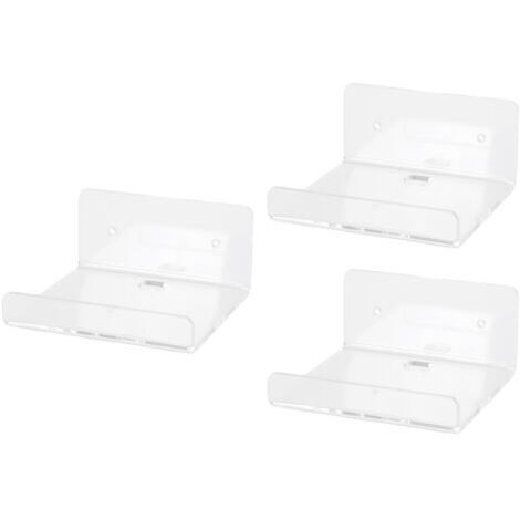 RHG Lot de 3 petites étagères flottantes en acrylique transparent, fixées au mur et adhésives, idéales pour plantes, photos, figurines et appareils photo (1/5)