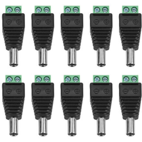 RHG Connecteur Mâle Prise Set 12v Dc (5.5 x 2.1 Mm) 2 Broches Dc Power Jack Adaptateur Vis Borne Connecteur Pour Cctv Caméra Led Bande(10 Pièces) (1/5)